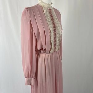 Vintage 1980s Dusty Rose Long Sleeve Spring Dress (S)